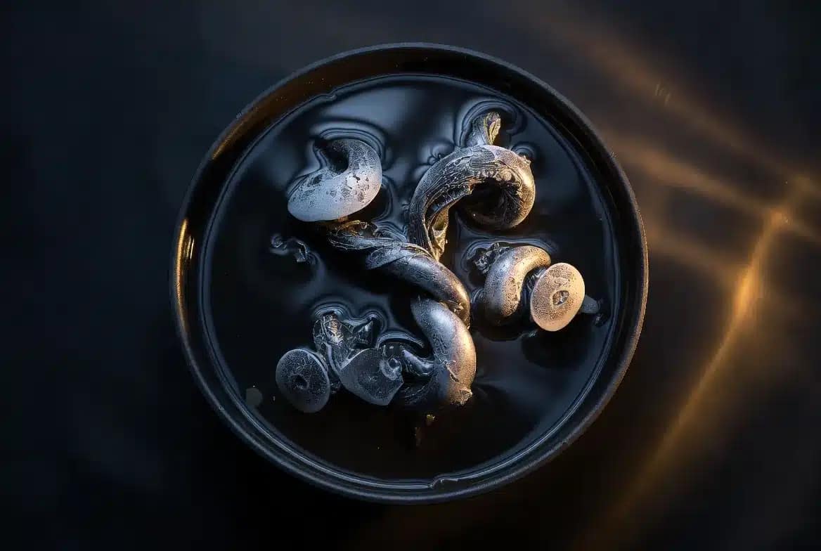 Désenvoutement par le plomb : formes du plomb fondu refroidi dans un bol d'eau lors du rituel traditionnel