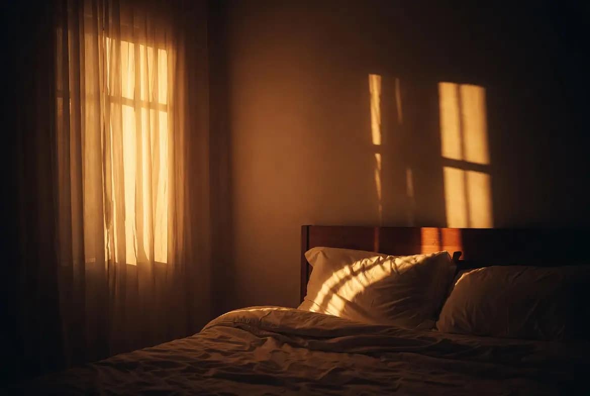 Lumière douce du matin sur une chambre paisible symbolisant le retour d'un sommeil serein après un désenvoûtement durable