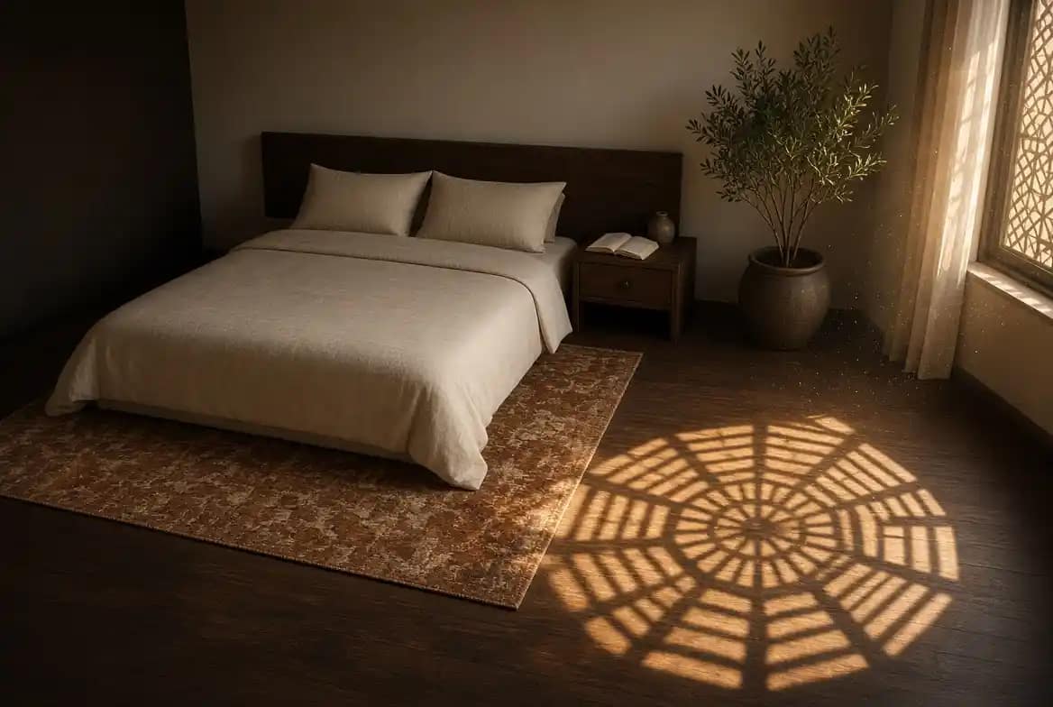 Chambre Feng Shui avec Bagua superposé : orientation du lit selon les 4 directions favorables du nombre Kua calcul direction